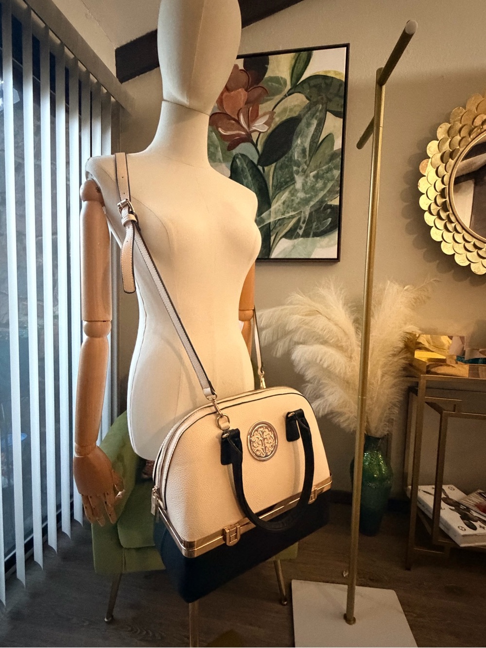 Women’s Two-Tone Pink and Black Structured Satchel with Gold Hardware - Picture 5 of 12